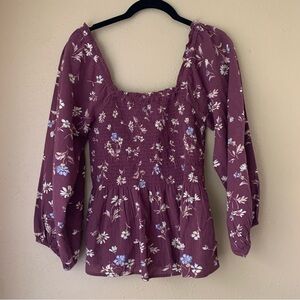 Madewell Women's Lucie Smocked Square Neck Peplum Beatrice Floral Blouse